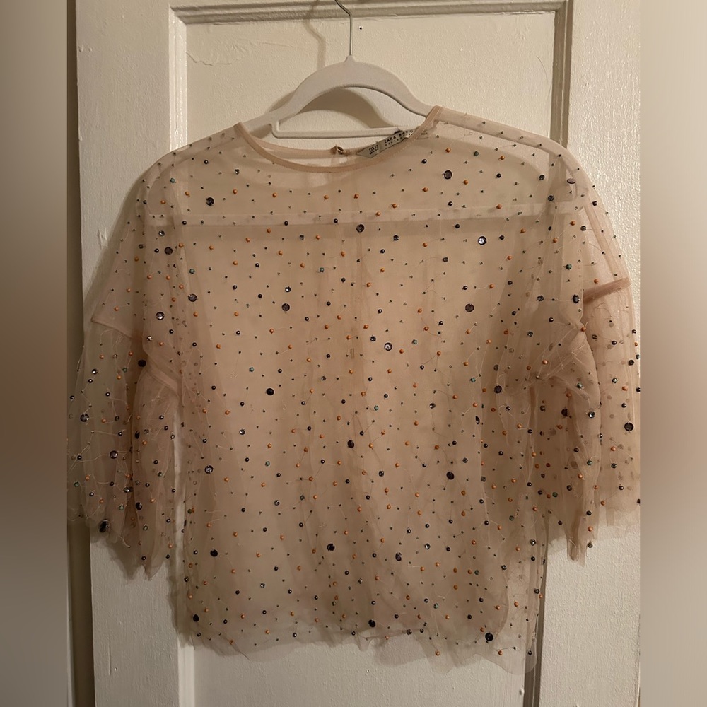 Zara sheer jeweled top